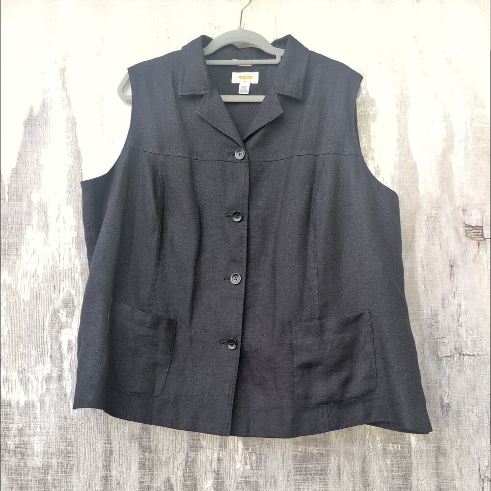 Talbots Woman Irish Linen Minimalist Earthy Lined Black Vest Women's 20W